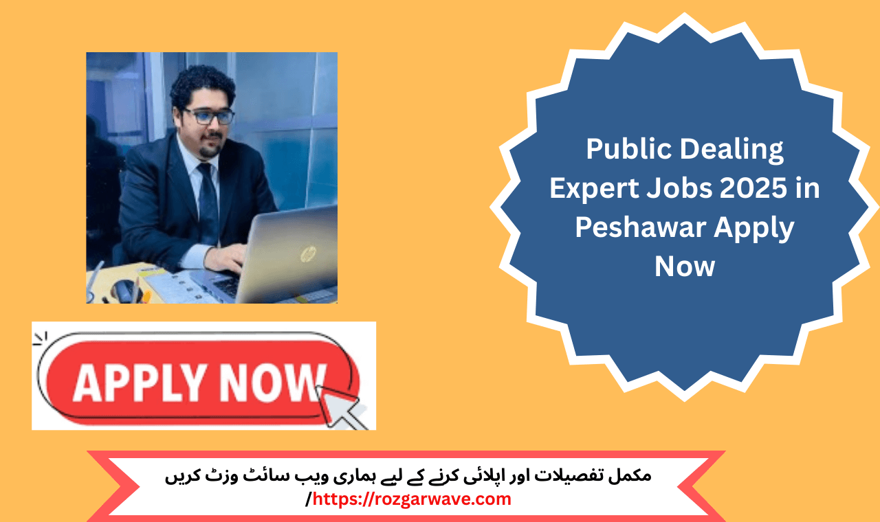 Public Dealing Expert guiding customer at travel agency counter in Peshawar.