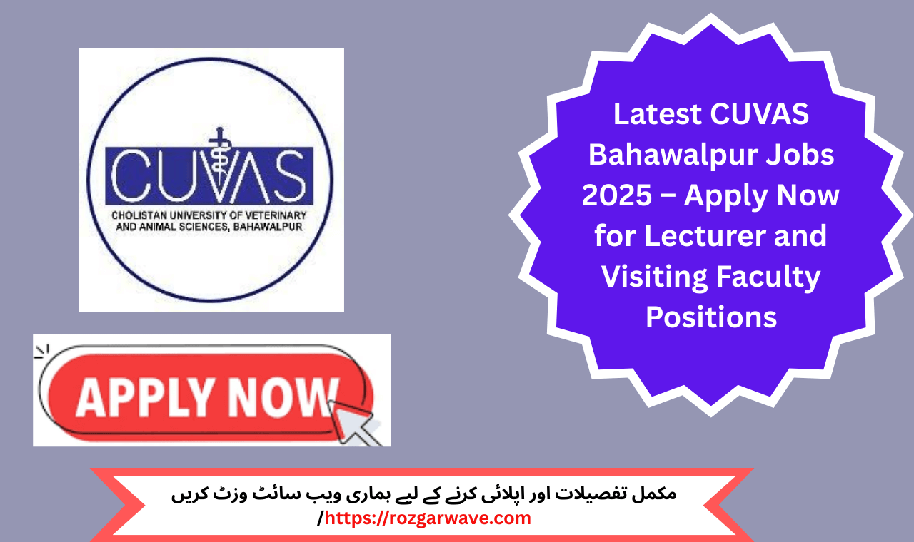 CUVAS Bahawalpur Jobs 2025 advertisement showcasing lecturer and visiting faculty vacancies for Bachelor, Master, MPhil, and PhD degree holders in Punjab, Pakistan.