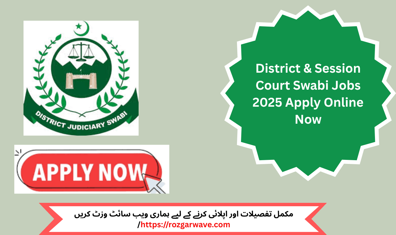 District & Session Court Swabi Jobs 2025 advertisement featuring vacancies for stenographer, assistant, clerk, and computer operator in Swabi KPK